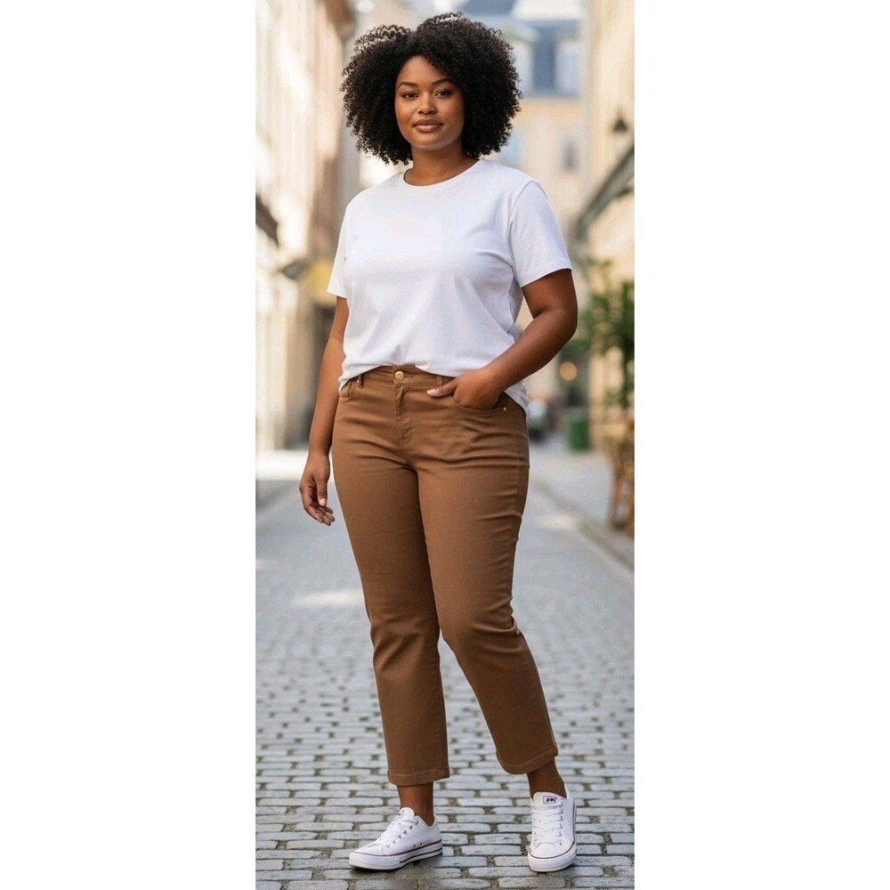 Escada Chino Pants Tan Brown Size 46 38x26' High Rise Cotton Strech Pockets